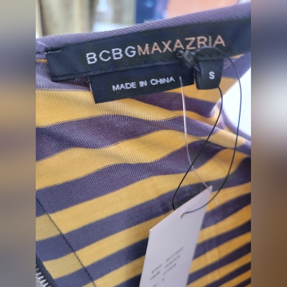 BCBGMAXAZRIA Citron Striped Women's Dress New With Tags NWT Grey Yellow Small - Picture 6 of 7
